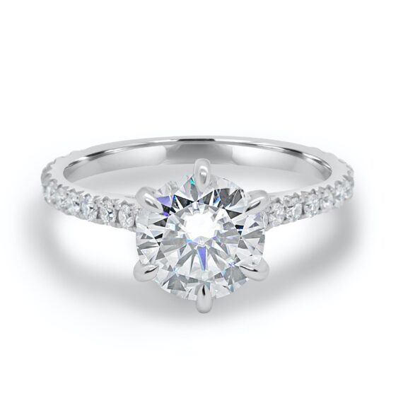 1.35 CT Round Cut Six Prong Moissanite Engagement Ring in 14K White Gold