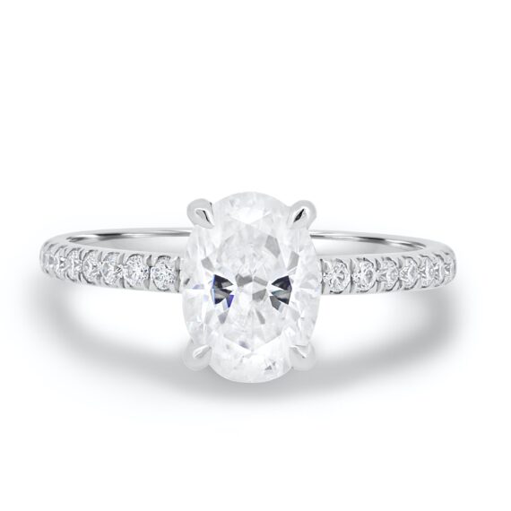 1.80 CT Oval Cut Hidden Halo Moissanite Engagement Ring in 14K White Gold