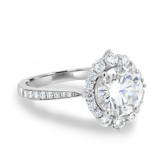 1.35 CT Round Cut Halo Moissanite Engagement Ring in 14K White Gold