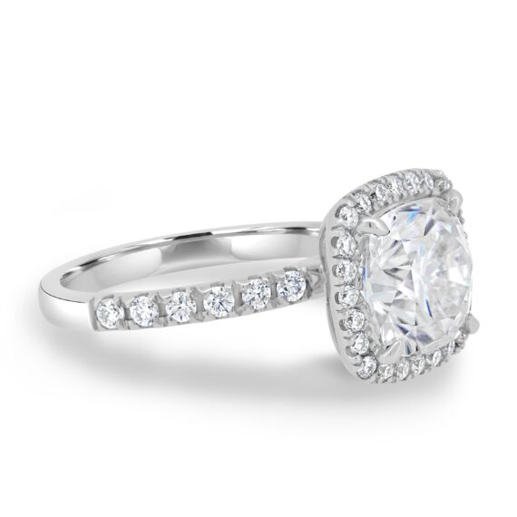 2.5 CT Cushion Cut Halo Moissanite Engagement Ring in 14K White Gold