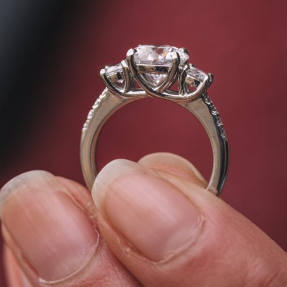 1.60 CT Round Cut Three Stone Moissanite Engagement Ring in 14K White Gold