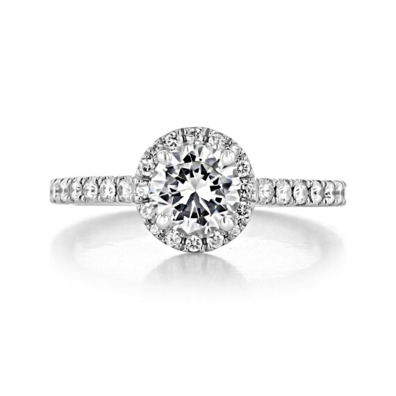1.0ct Round Cut Halo Micro Prong Moissanite Engagement Ring