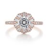 1.0ct Round Cut Floral Double Halo 4 Prong Moissanite Engagement Ring