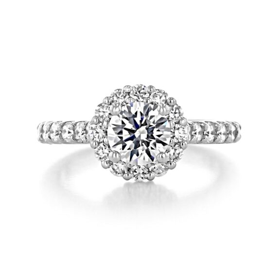 1.0ct Round Cut Floral Halo 4 Prong Moissanite Solitaire Engagement Ring