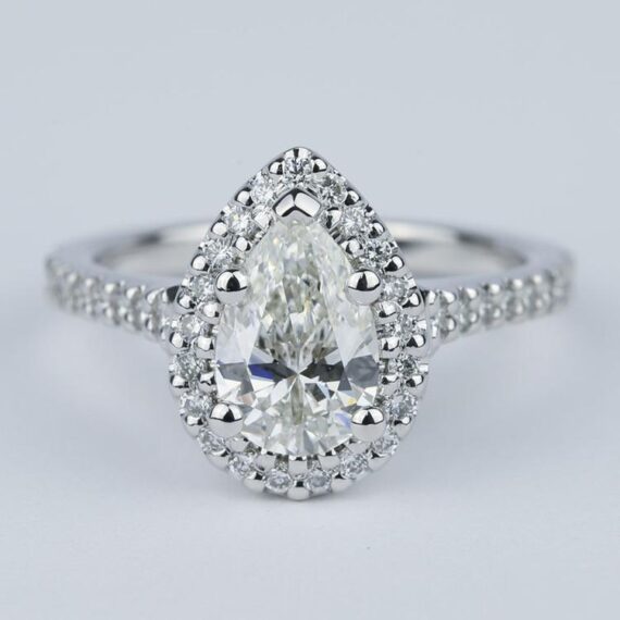 1.80CT Pear Cut Moissanite Classic Halo Engagement Ring
