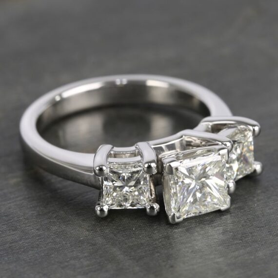 1.24CT Princess Cut Solitaire Moissanite 3 Stone Engagement Ring