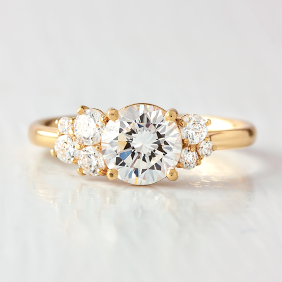 1.0 CT Round Cut Cluster Moissanite Engagement Ring in 14K Yellow Gold