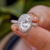 2.54 CT Oval Cut  Solitaire Moissanite 3 Side Pave Moissanite Halo Engagement Ring