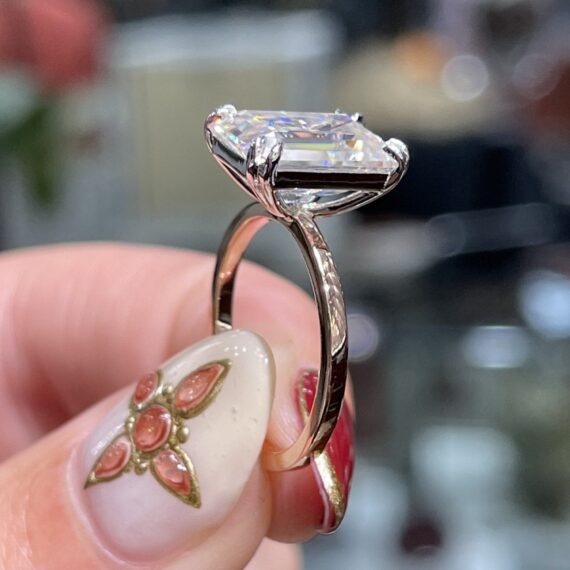 2.62 CT Emerald-Cut Solitaire Moissanite Engagement Ring