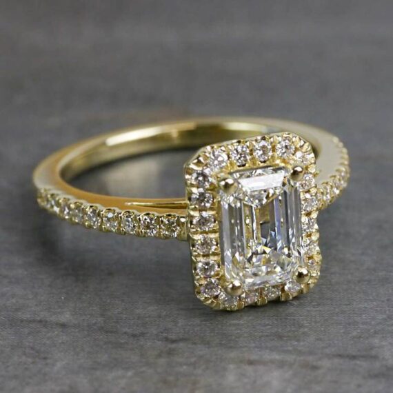 1.74CT Emerald-Cut Moissanite Unique Halo Vintage Engagement Ring
