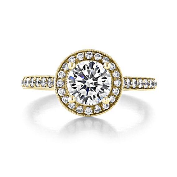 1.0CT Round Cut Halo Moissanite Engagement Ring in 18K Yellow Gold