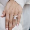 3.5 CT Emerald Cut Hidden Halo Moissanite Engagement Ring in 18K Rose Gold