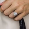 4.65 CT Crushed Ice Hybrid Cushion Cut Hidden Halo Moissanite Engagement Ring in 14K White Gold