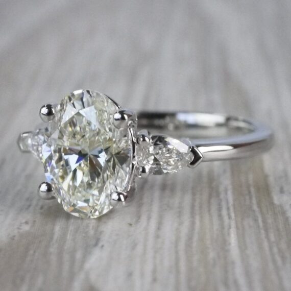2.54CT Oval Cut Moissanite Pear Side 3 Stone Engagement Ring