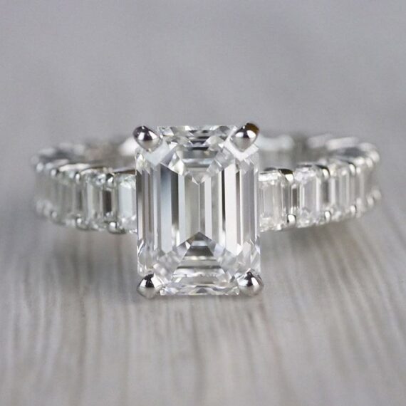 2.62 CT Emerald-Cut Solitaire Moissanite Pave Engagement Ring