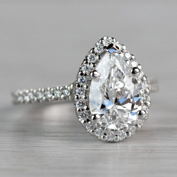 1.80 CT Pear Cut Solitaire Moissanite Classic Halo Engagement Ring