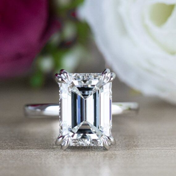 3.79CT Emerald-Cut Solitaire Moissanite Engagement Ring