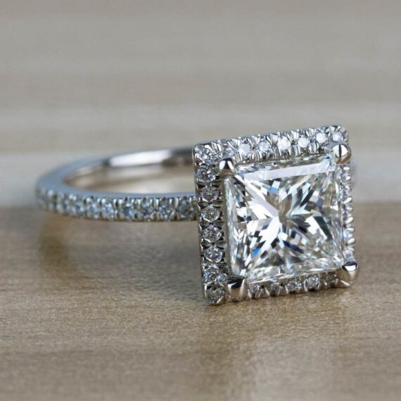 1.96 CT Princess Cut Solitaire Moissanite Halo Engagement Ring
