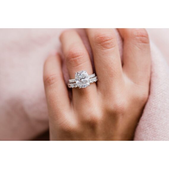 5.0 CT Elongated Cushion Cut Four Prong Moissanite Engagement Ring in 14K White Gold