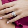 4.3 CT Emerald Cut Hidden Halo Moissanite Engagement Ring in 18K White Gold