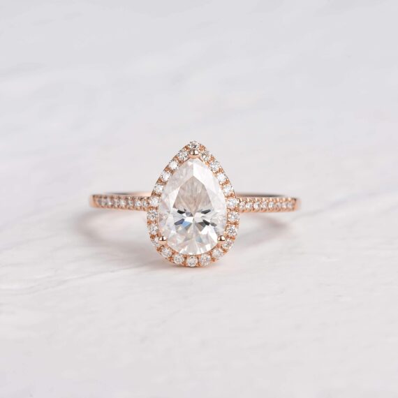 1.80 CT Pear Cut Moissanite Classic Halo Engagement Ring