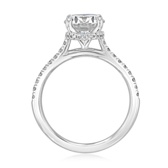 1.5CT Round Cut Hidden Halo Moissanite Engagement Ring in 18K White Gold