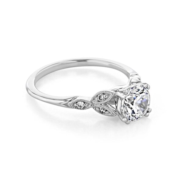 1.0CT Round Cut Vintage Style Moissanite Engagement Ring in 18K White Gold