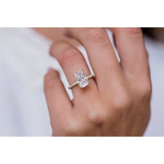 3  CT  radiant cut hidden halo with 4 prongs  moissanite  solitaire Engagement Ring