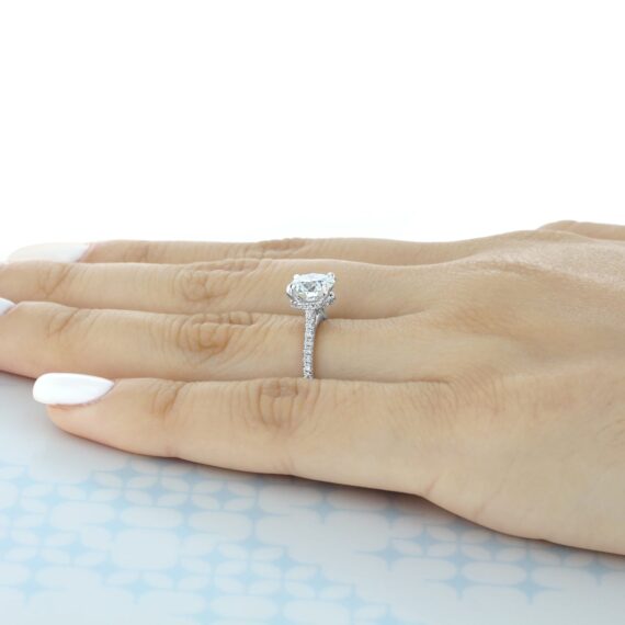 1.5CT Round Cut Hidden Halo Moissanite Engagement Ring in 18K White Gold