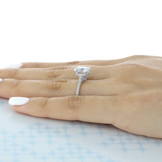 2.8CT Cushion Hidden Halo Moissanite Engagement Ring in 18K White Gold
