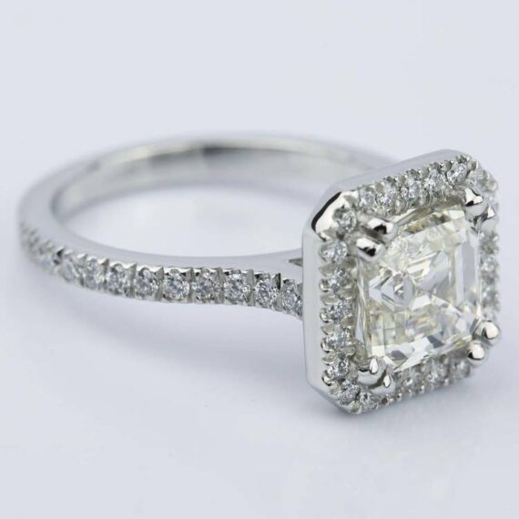 1.50 CT Asscher Cut Solitaire Moissanite Double Claw Halo Engagement Ring