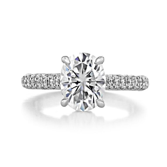 1.93CT Oval Hidden Halo Triple Pave Setting Moissanite Engagement Ring