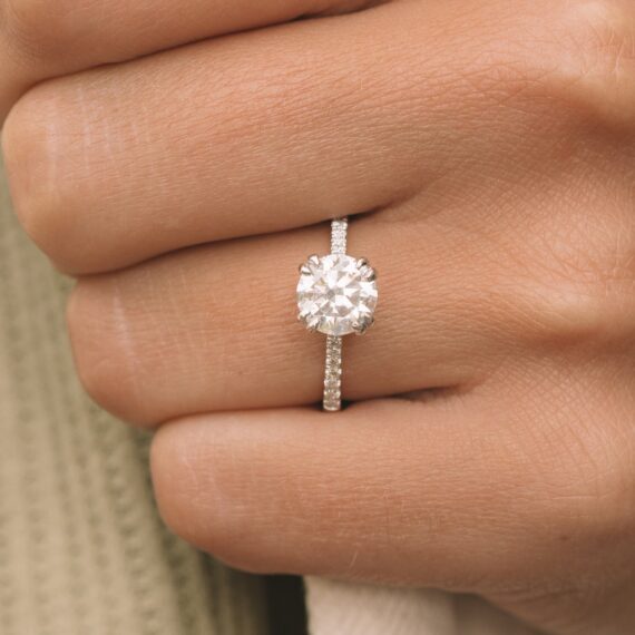 1.25 ct  Round cut Hidden Halo 8 prongs  Moissanite Solitaire Engagement Ring in 18K White Gold