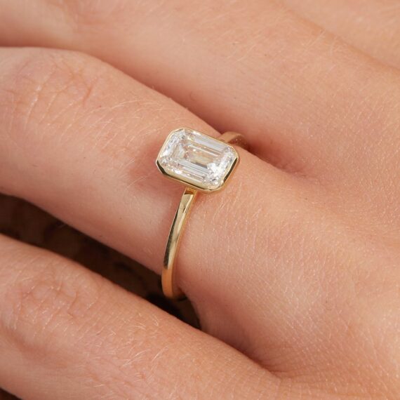 1.74 CT Emerald-Cut Moissanite Bezel Setting Engagement Ring