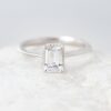 0.92 CT Emerald Vintage Solitaire Moissanite Engagement Ring in 14K White Gold