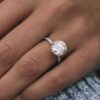 3.20 ct  Round cut Hidden Halo 6 prongs  Moissanite Solitaire Engagement Ring in 18K White Gold