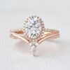 2.54 CT Oval Moissanite Halo Engagement Ring with Curved Stacking Band