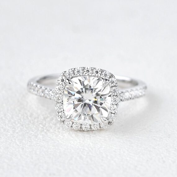 2.54 CT Cushion Cut Solitaire Moissanite Classic Halo Engagement Ring