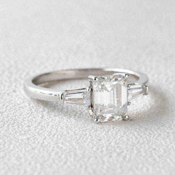 1.74 CT Emerald-Cut Solitaire 3 Stone Moissanite Engagement Ring
