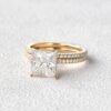 2.0 CT Princess Cut Moissanite Hidden Halo Engagement Ring with Full Eternity Wedding Band