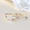 2.0 CT Princess Cut Moissanite Hidden Halo Engagement Ring with Full Eternity Wedding Band