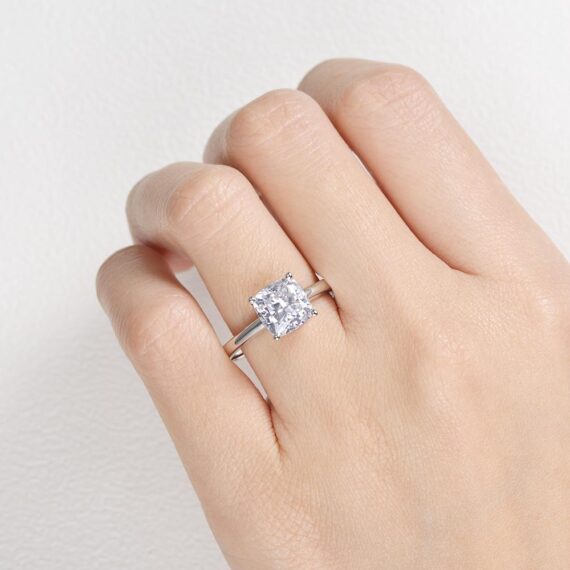 2.54 CT Cushion Cut Solitaire Moissanite Engagement Ring