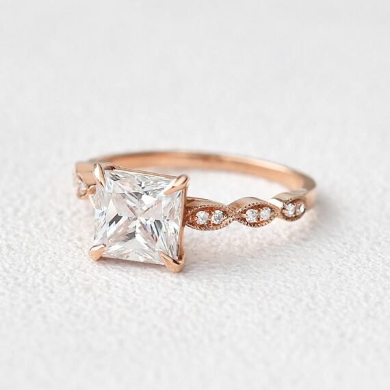 1.24 CT Princess Cut Solitaire Moissanite Vintage Engagement Ring