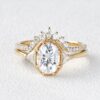 1.21 CT Oval Moissanite 3 Stone Engagement Ring with Curved Stacking Band