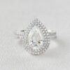 1.86 CT Pear Cut Moissanite Double Halo Engagement Ring with Full Eternity Wedding Band