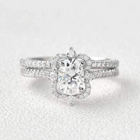 1.21 CT Oval Cut Moissanite Vintage Style Engagement Ring with Full Eternity Wedding Band