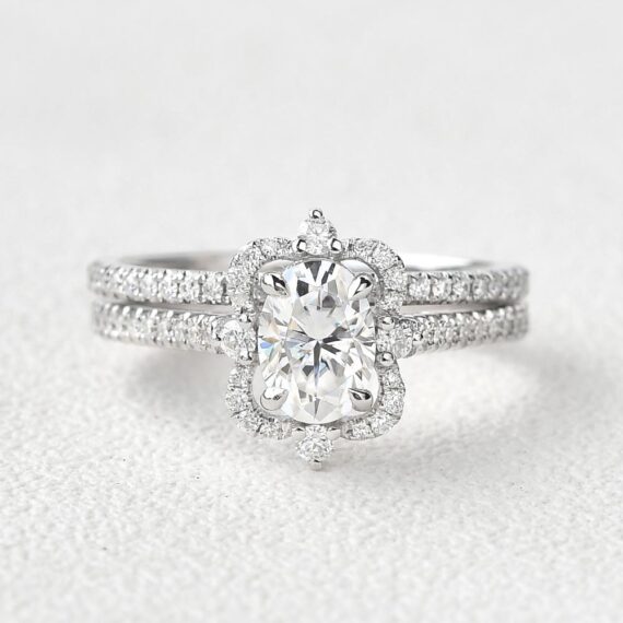 1.21 CT Oval Cut Moissanite Vintage Style Engagement Ring with Full Eternity Wedding Band