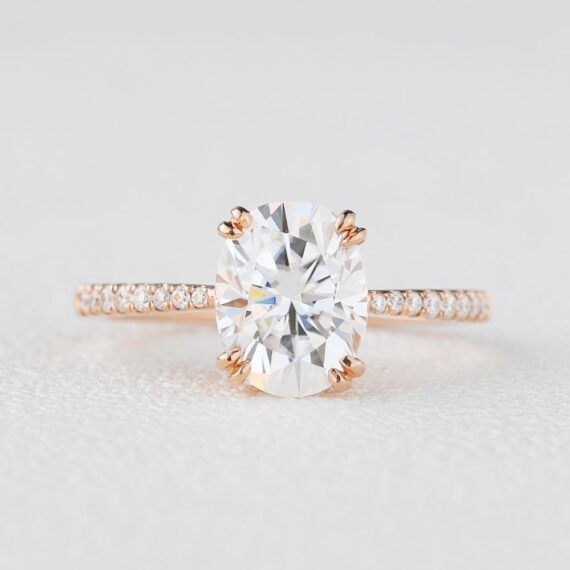 1.86 CT Oval Solitaire Moissanite Double Claw Unique Engagement Ring