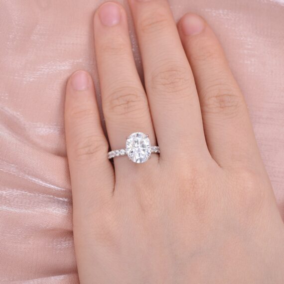 1.86 CT Oval Cut Solitaire Moissanite Hidden Halo Engagement Ring