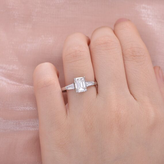 1.74 CT Emerald-Cut Solitaire 3 Stone Moissanite Engagement Ring